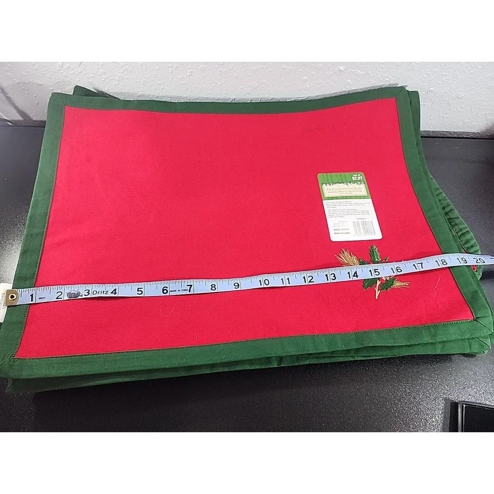 Set of 10 Christmas‎ green Red Placemat with red poinsettias 14